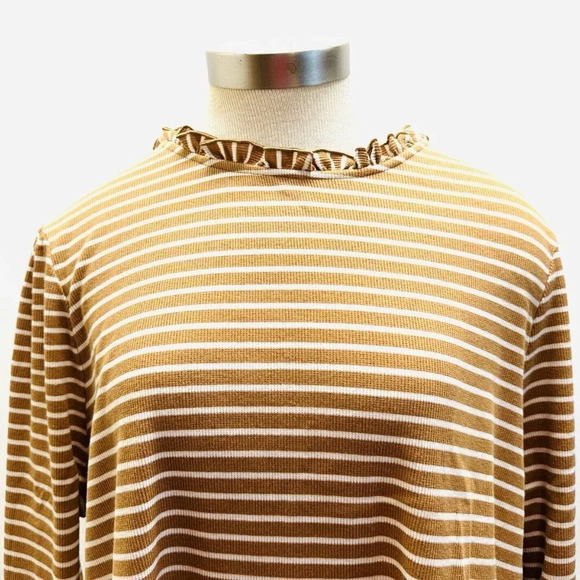 NWT CROFT & BARROW Women Long Sleeve Pullover High Neck Striped Brown Shirt 2X - Picture 2 of 15